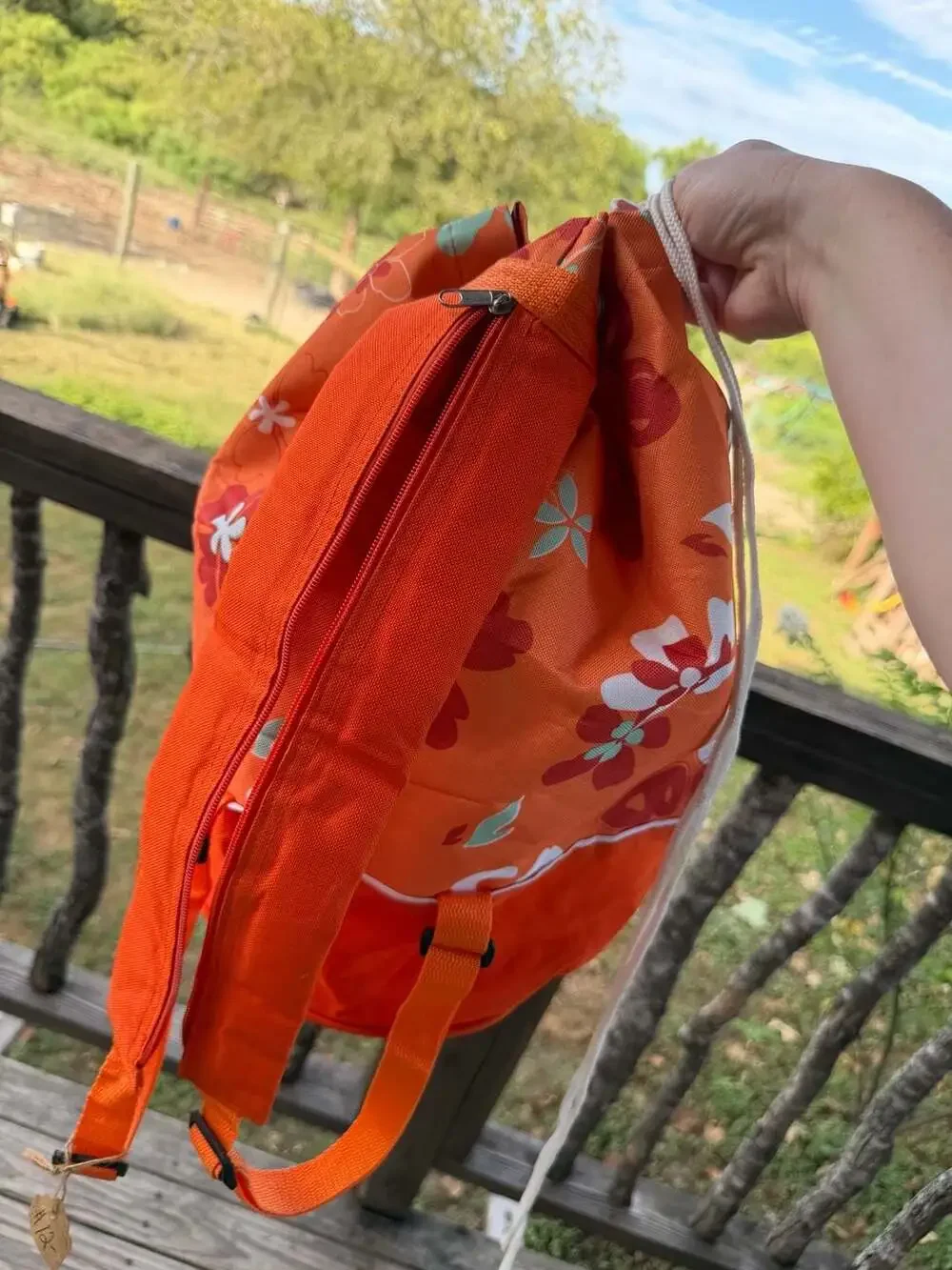 Cozumel Mexico Tropical Floral Print Drawstring Backpack with Zipper Detail